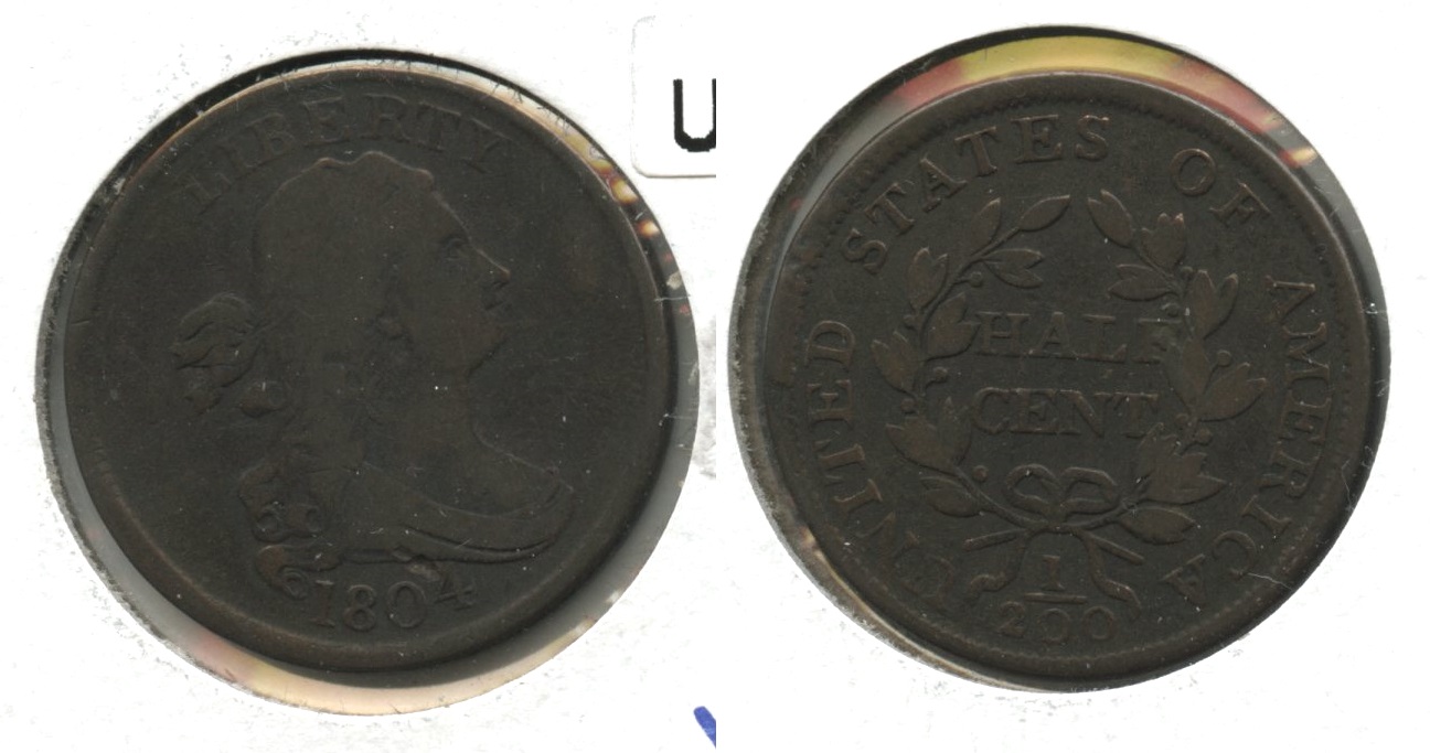 1804 Draped Bust Half Cent VG-8 #d Crosslet 4 With Stems