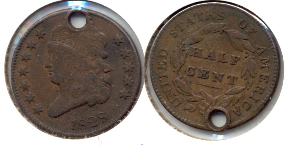 1828 12 Stars Classic Head Half Cent VF-20 a Holed