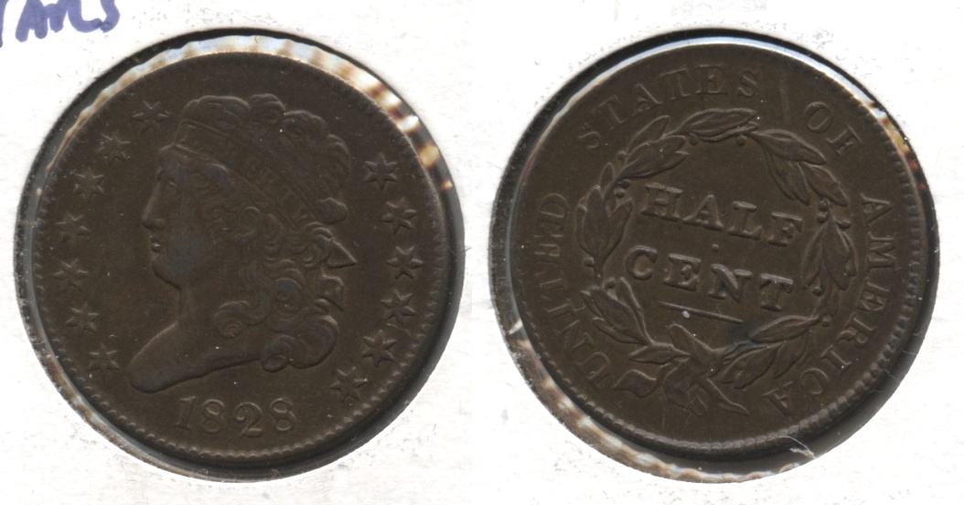1828 13 Stars Classic Head Half Cent EF-45 #a