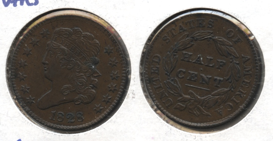 1828 13 Stars Classic Head Half Cent MS-63 Brown