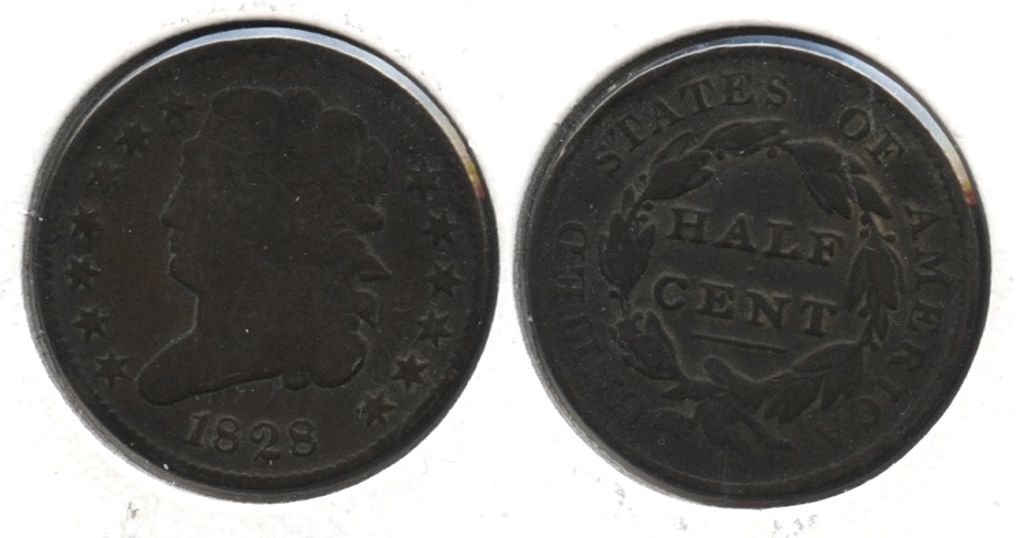 1828 Draped Bust Half Cent VG-8 #a Rim Bump