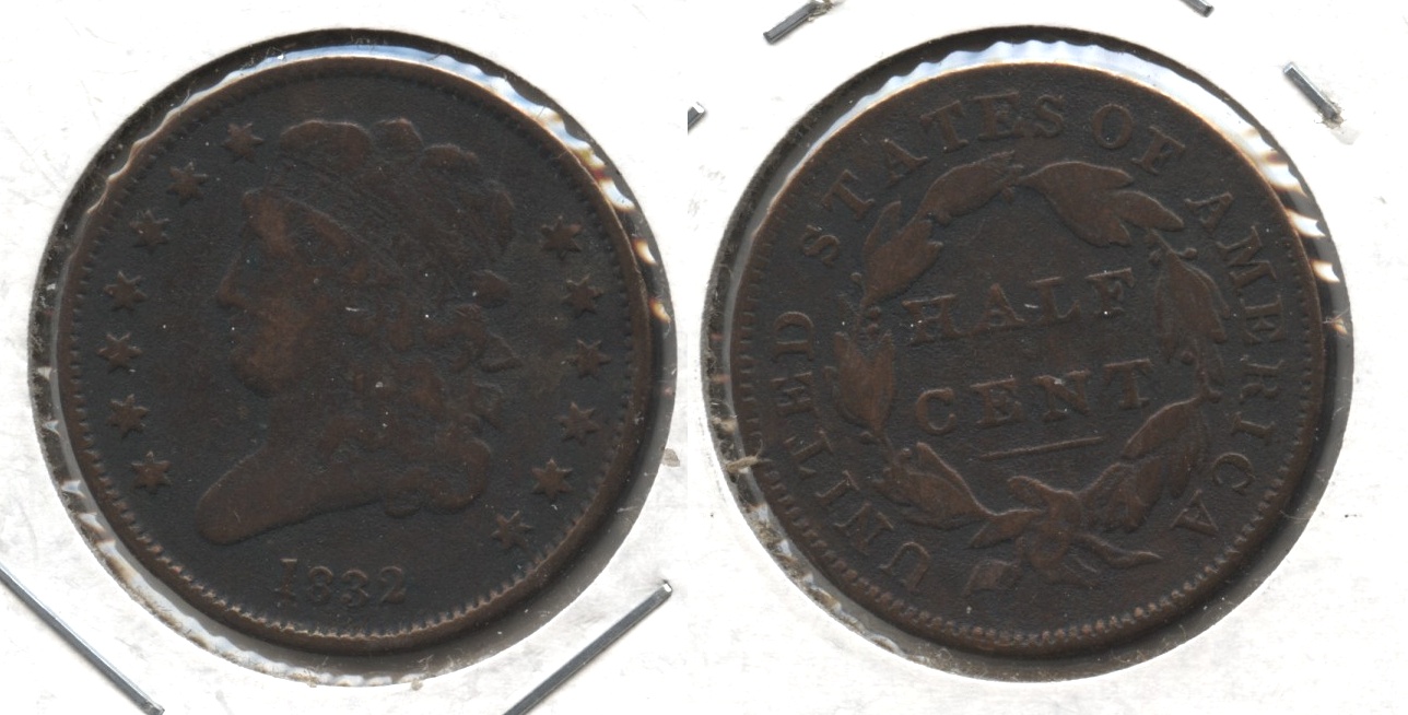 1832 Classic Head Half Cent Fine-12 Old Cleaning