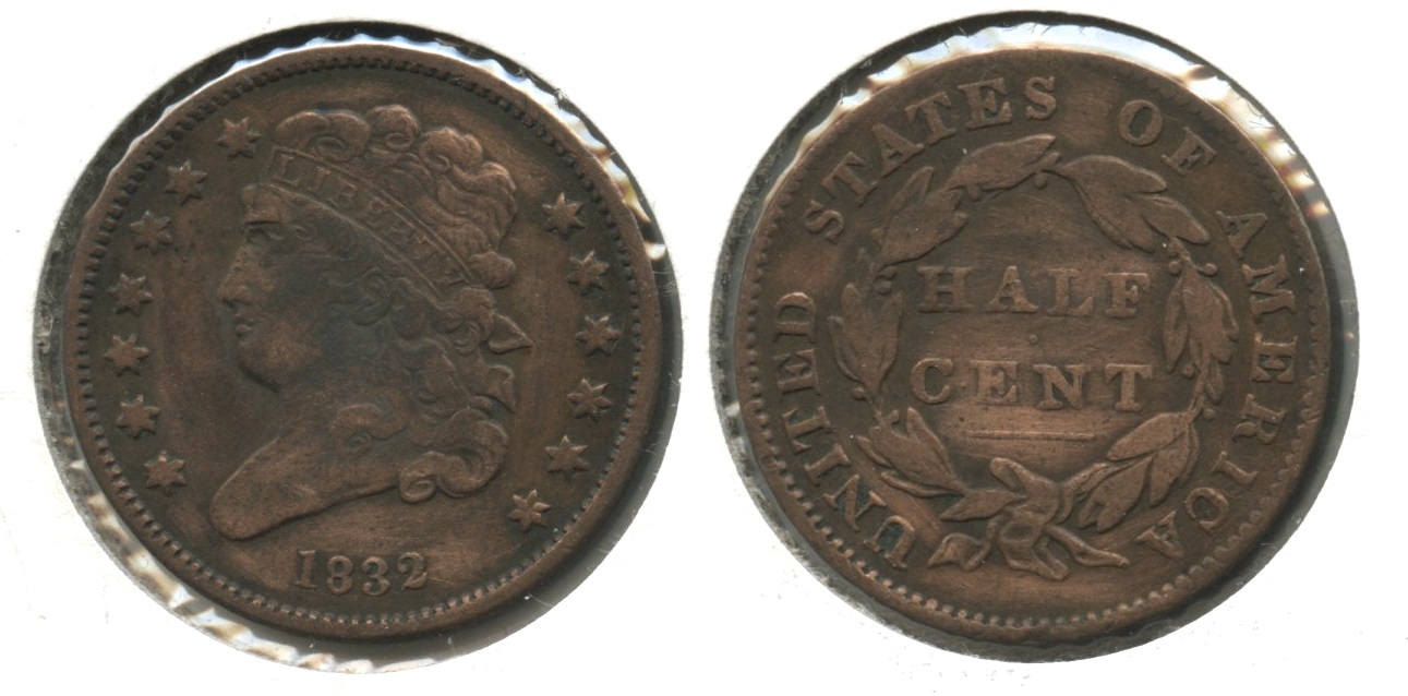 1832 Classic Head Half Cent Fine-12 #a Cleaned