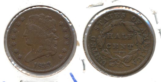 1833 Classic Head Half Cent VF-30