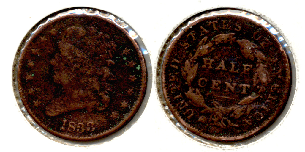 1833 Classic Head Half Cent VG-8 Porous