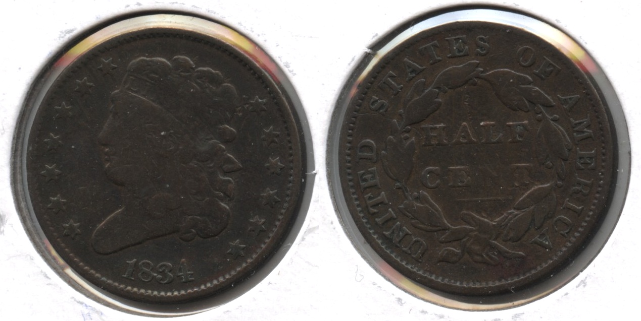 1834 Classic Head Half Cent VG-8 Cleaned Retoned