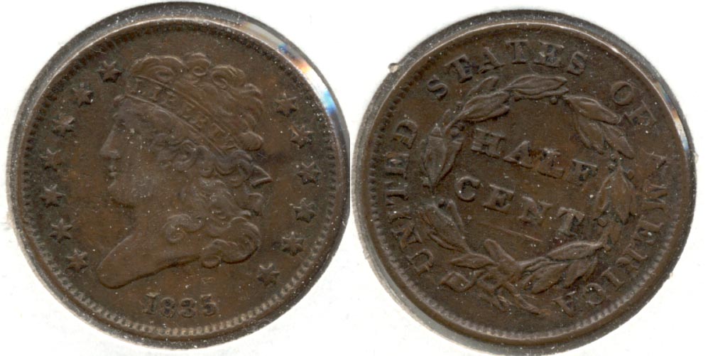 1835 Classic Head Half Cent EF-40