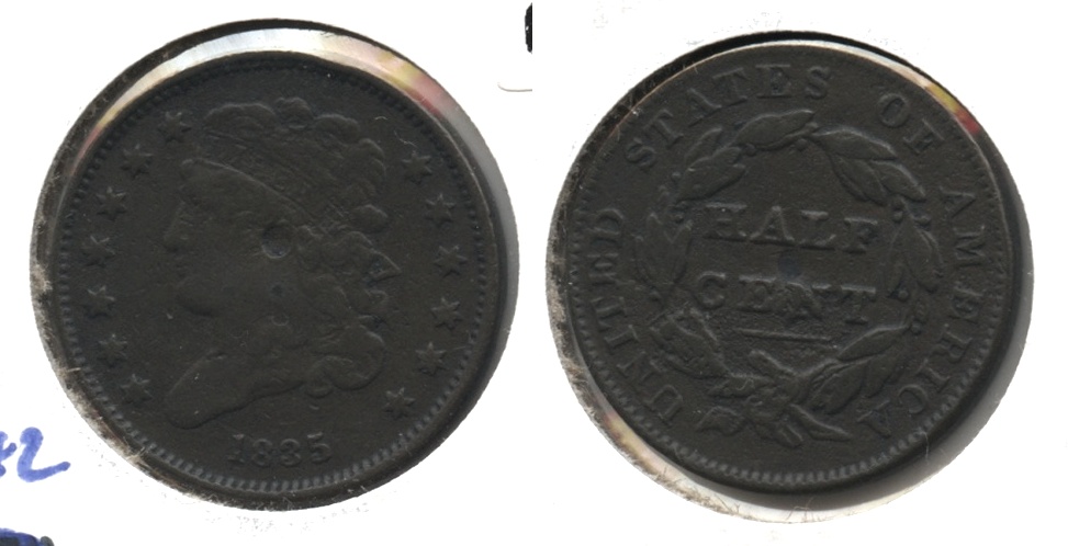 1835 Classic Head Half Cent Fine-12 #a Two Pits