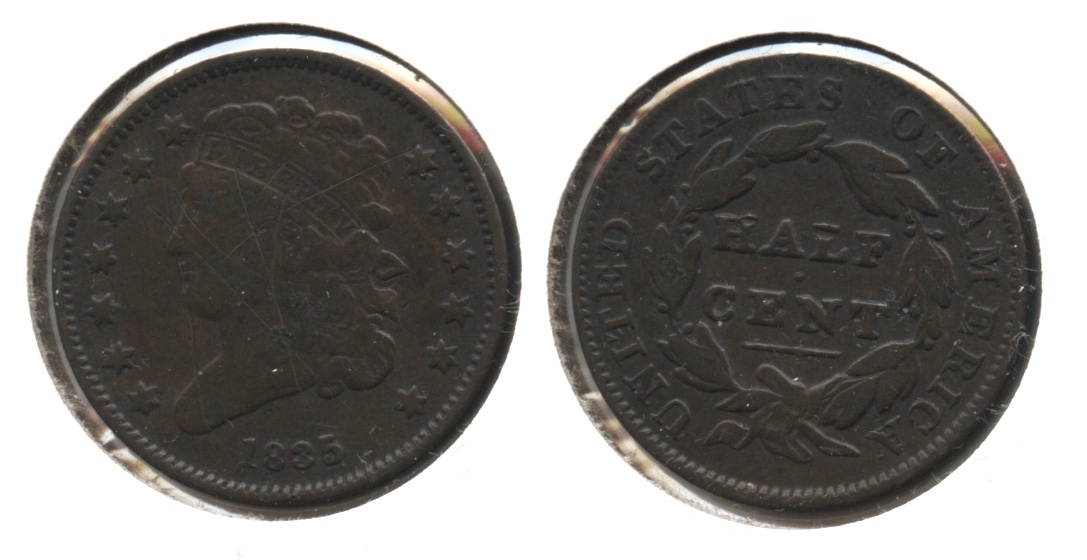 1835 Classic Head Half Cent Fine-12 #b Obverse Scratches