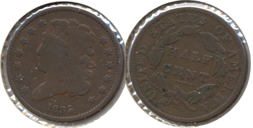 1835 Classic Head Half Cent VG-8