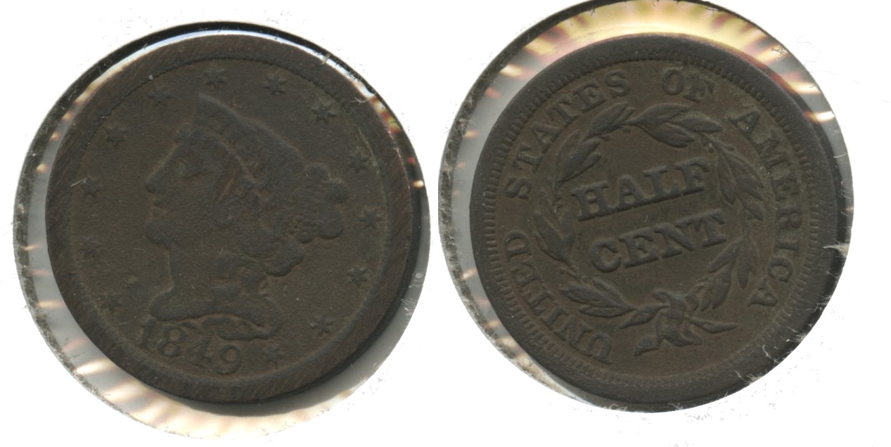 1849 Coronet Half Cent VG-8 Dark