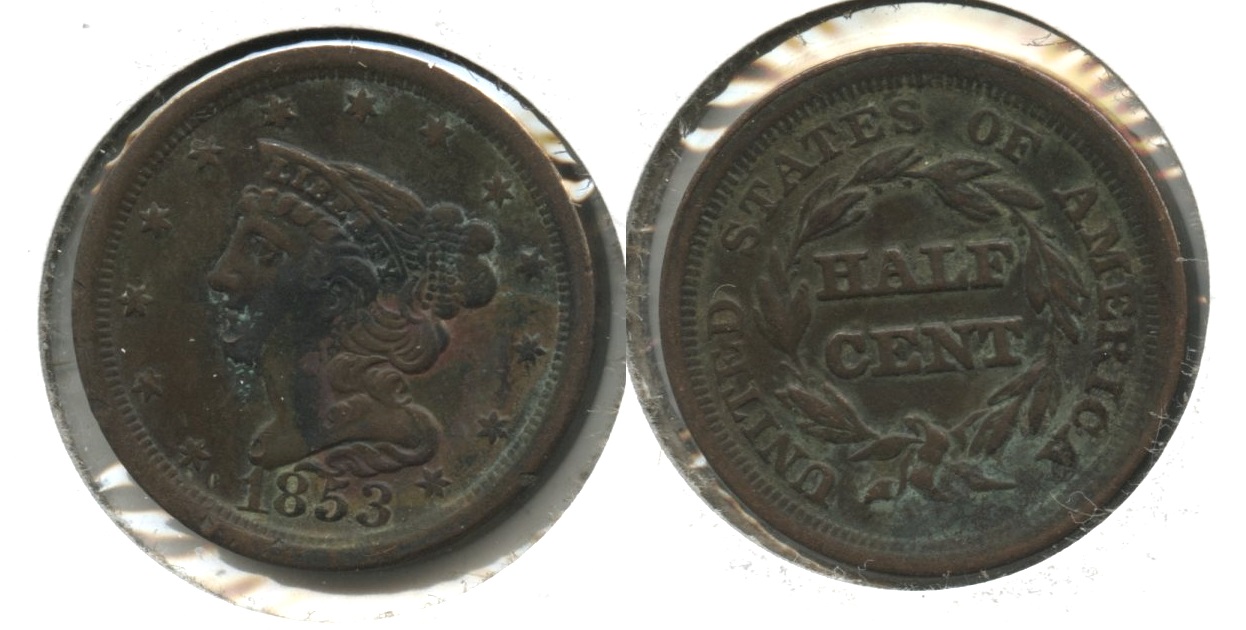 1853 Coronet Half Cent VF-20 #a Dark
