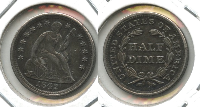 1842 Seated Liberty Half Dime EF-45 Old Marks