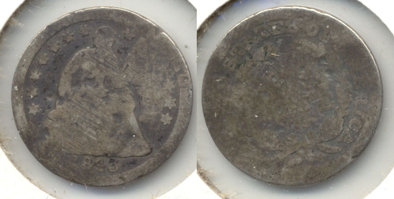 1843 Seated Liberty Half Dime AG-3 Surface Damage