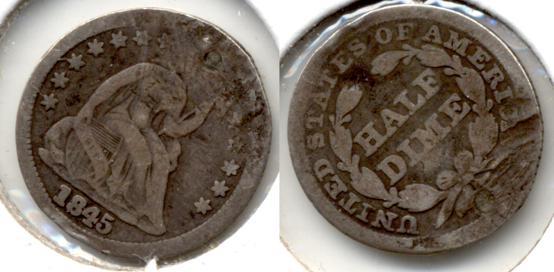 1845 Seated Liberty Half Dime Good-4 a Plugged