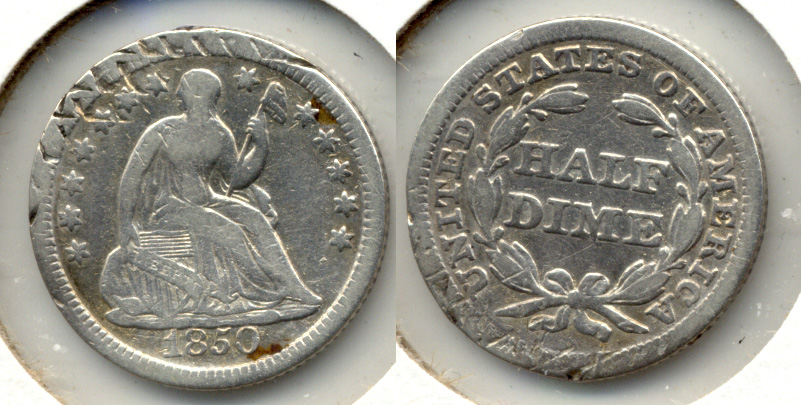 1850 Seated Liberty Half Dime Fine-12 Rim Damage