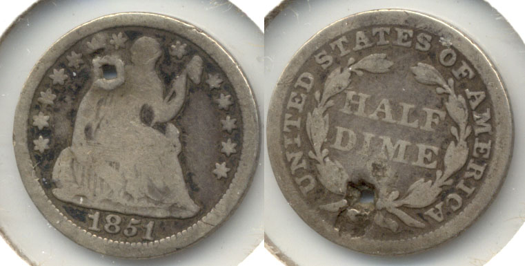 1851 Seated Liberty Half Dime Good-4 Holed