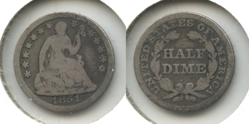 1851 Seated Liberty Half Dime Good-4 #c Obverse Scratch