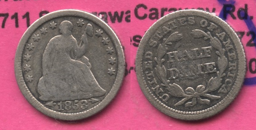 1853 Seated Liberty Half Dime Good-4 #ac Cleaned