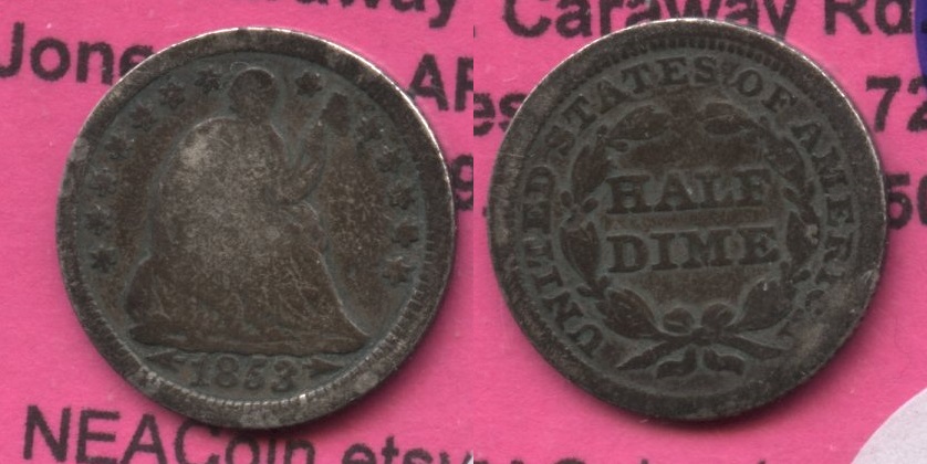 1853 Seated Liberty Half Dime Good-4 #ad Bent