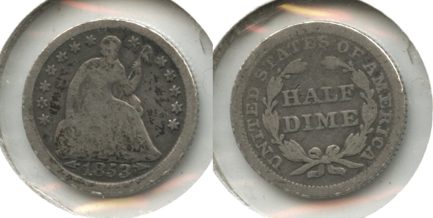 1853 Seated Liberty Half Dime Good-4 #ae Obverse Scratch