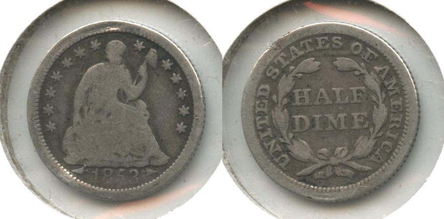 1853 Seated Liberty Half Dime Good-4 #ag Rim Ding