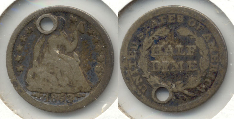 1853 Seated Liberty Half Dime Good-4 c Holed