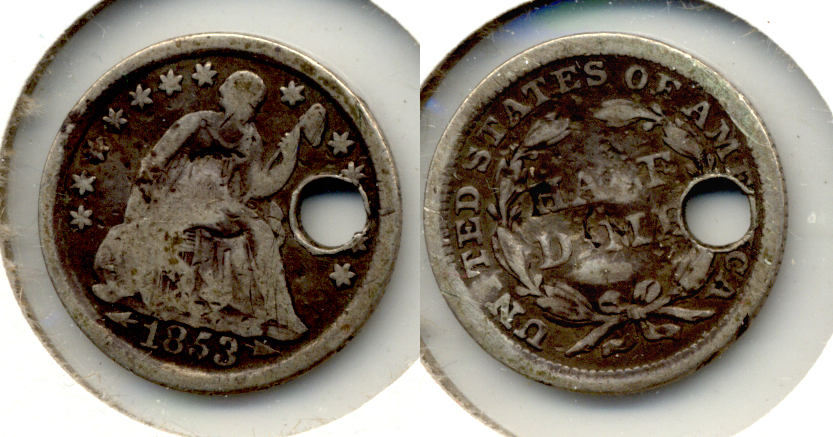 1853 Seated Liberty Half Dime Good-4 f Holed