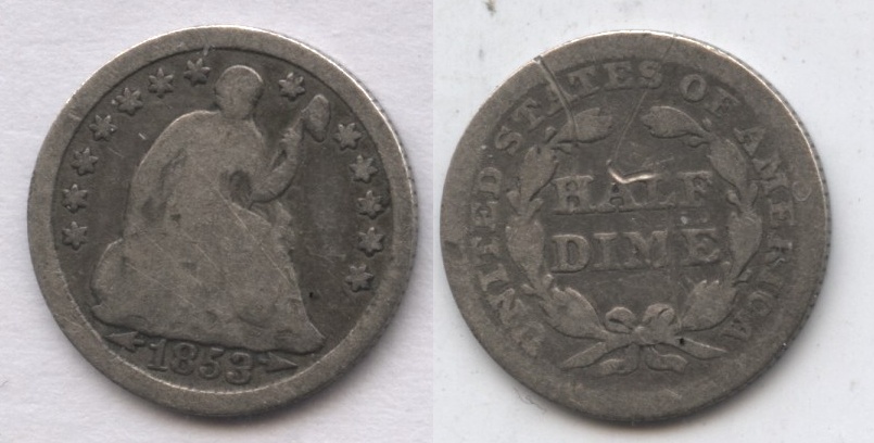 1853 Seated Liberty Half Dime Good-4 #m Reverse Scratch