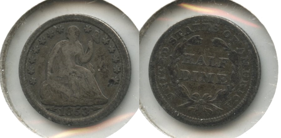 1853 Seated Liberty Half Dime Good-6 Obverse Pit