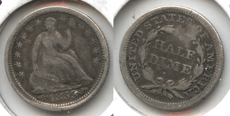 1853 Seated Liberty Half Dime VG-8 Obverse Bump #a