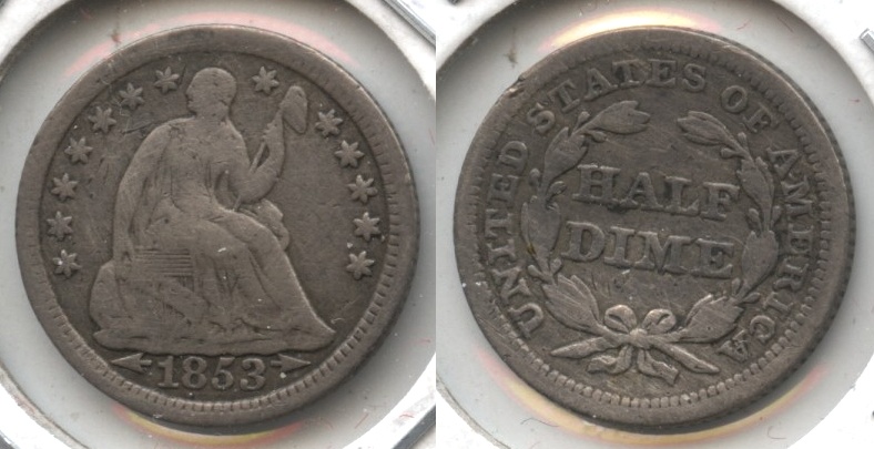 1853 Seated Liberty Half Dime VG-8 Reverse Bump #b