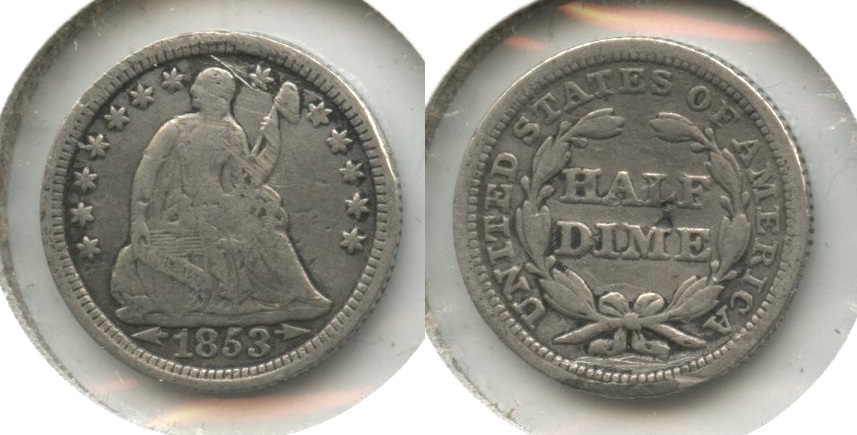 1853 Seated Liberty Half Dime VG-8 #d Reverse Punch