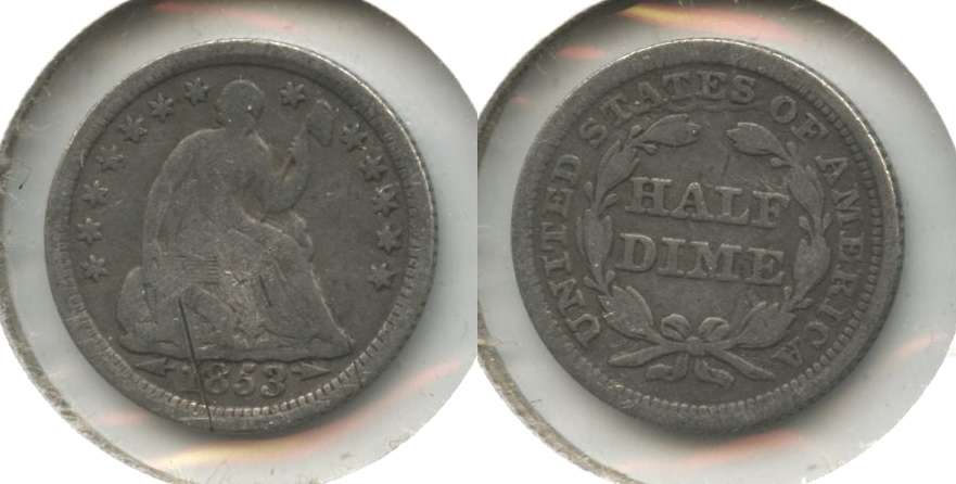 1853 Seated Liberty Half Dime VG-8 #f Obverse Scratch