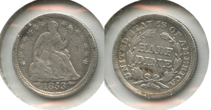 1853 Seated Liberty Half Dime VG-8 #h Obverse Tics