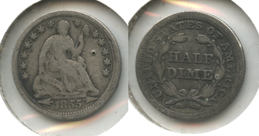 1855 Seated Liberty Half Dime VG-8 #a Obverse Pit