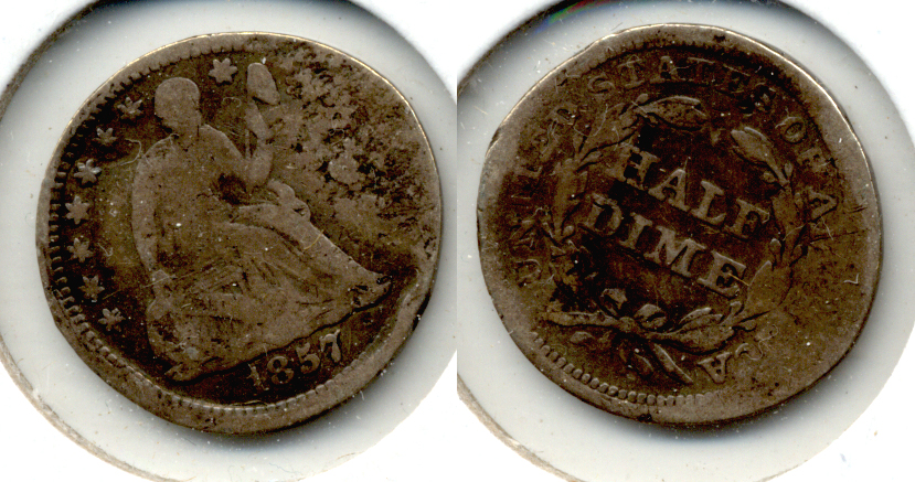 1857 Seated Liberty Half Dime Good-4 c Rim Damage