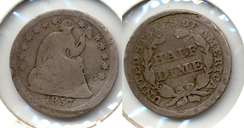 1857 Seated Liberty Half Dime Good-4 d Rim Damage