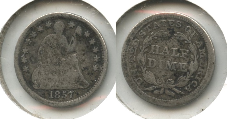 1857 Seated Liberty Half Dime Good-4 #q Obverse Hits