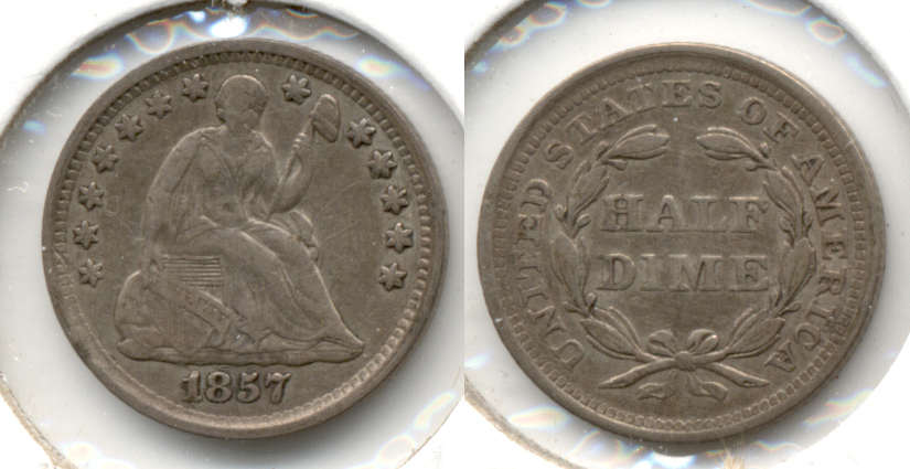 1857 Seated Liberty Half Dime VF-20 d Slight Bend
