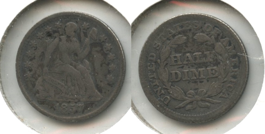 1857 Seated Liberty Half Dime VF-20 #j Attempted Hole