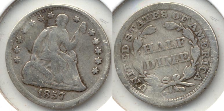 1857 Seated Liberty Half Dime VG-8 a Warped