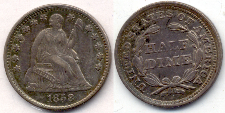 1858 Seated Liberty Half Dime AU-50