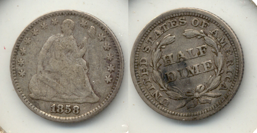 1858 Seated Liberty Half Dime Fine-12