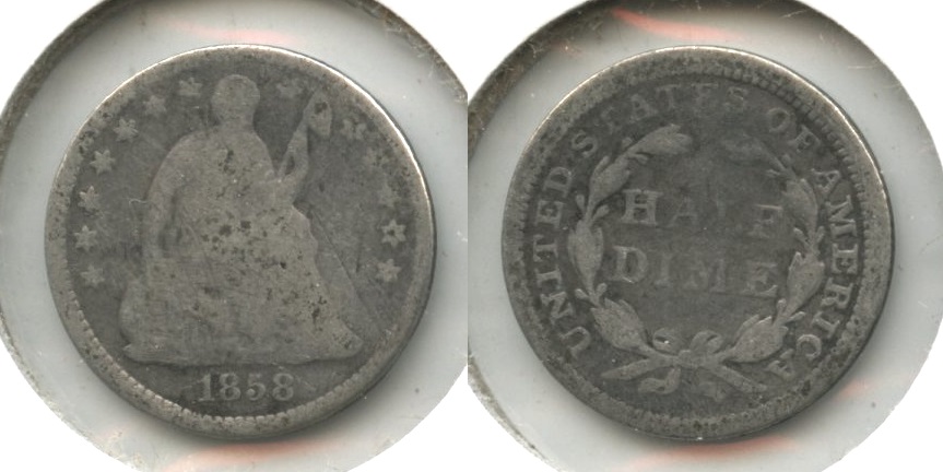 1858 Seated Liberty Half Dime Good-4 #i Obverse Scratches