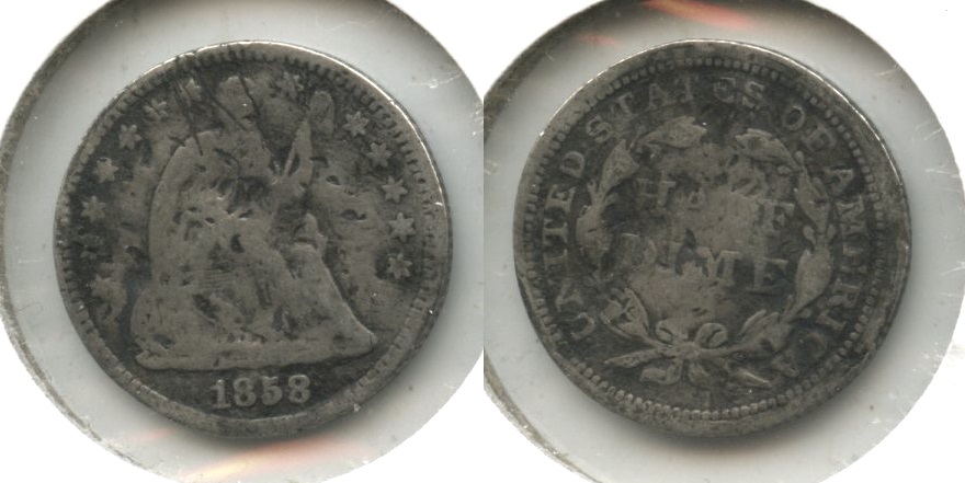 1858 Seated Liberty Half Dime Good-4 #j Marks