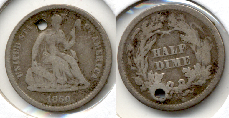 1860-O Seated Liberty Half Dime Good-4 Holed