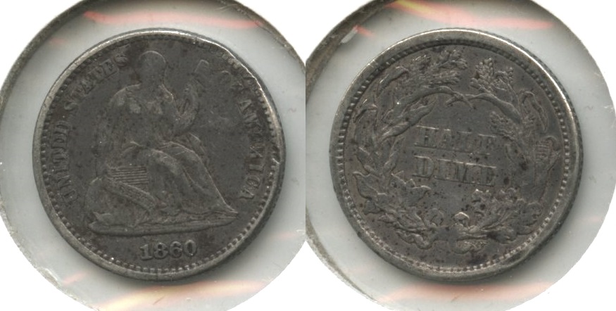 1860 Seated Liberty Half Dime Fine-12 #a Rim Bumps