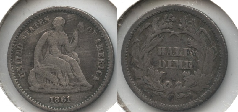 1861 Seated Liberty Half Dime VG-8 Cleaned Obverse