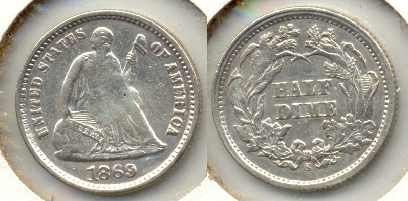 1869-S Seated Liberty Half Dime AU-50 Weak Strike